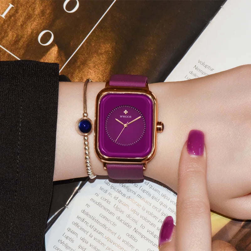 Veloré™ Purple Square Women’s Quartz Watch – Waterproof Silicone Band