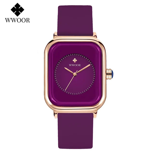 Veloré™ Purple Square Women’s Quartz Watch – Waterproof Silicone Band