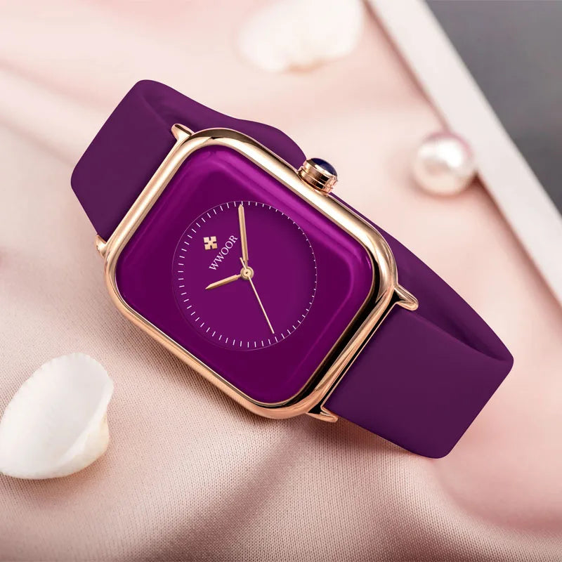 Veloré™ Purple Square Women’s Quartz Watch – Waterproof Silicone Band