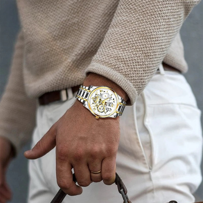 Veloré™ Triad Collection – Luxury Men’s Stainless Steel Watch (Gold, Silver-Gold, Black-Gold)