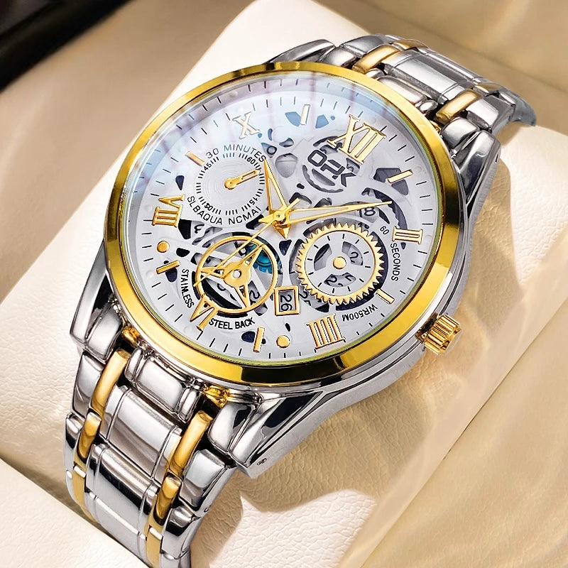 Veloré™ Triad Collection – Luxury Men’s Stainless Steel Watch (Gold, Silver-Gold, Black-Gold)