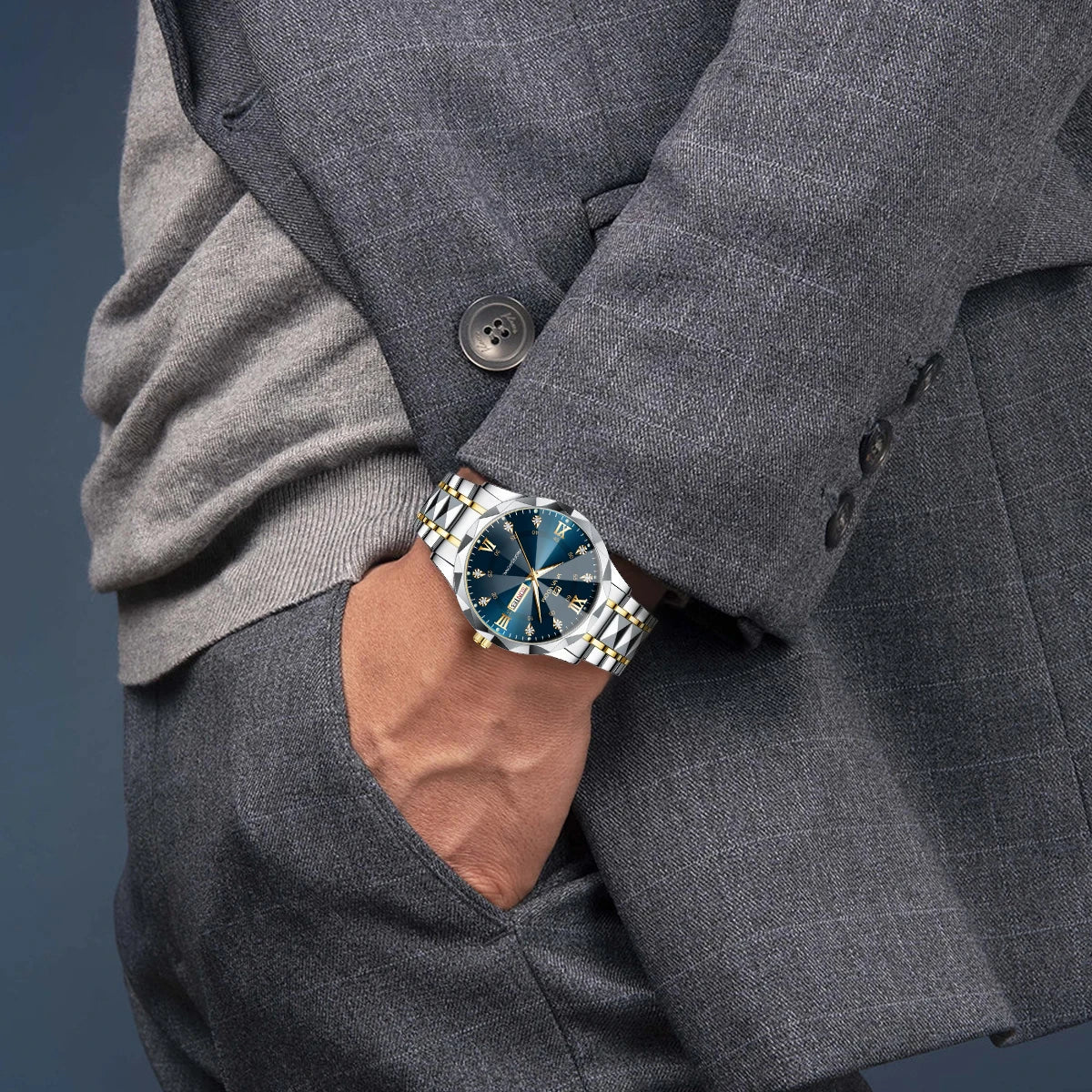 Veloré™ Prestige Stainless Steel Chronograph – Luxury Men’s Watch with Double Calendar & Night Glow