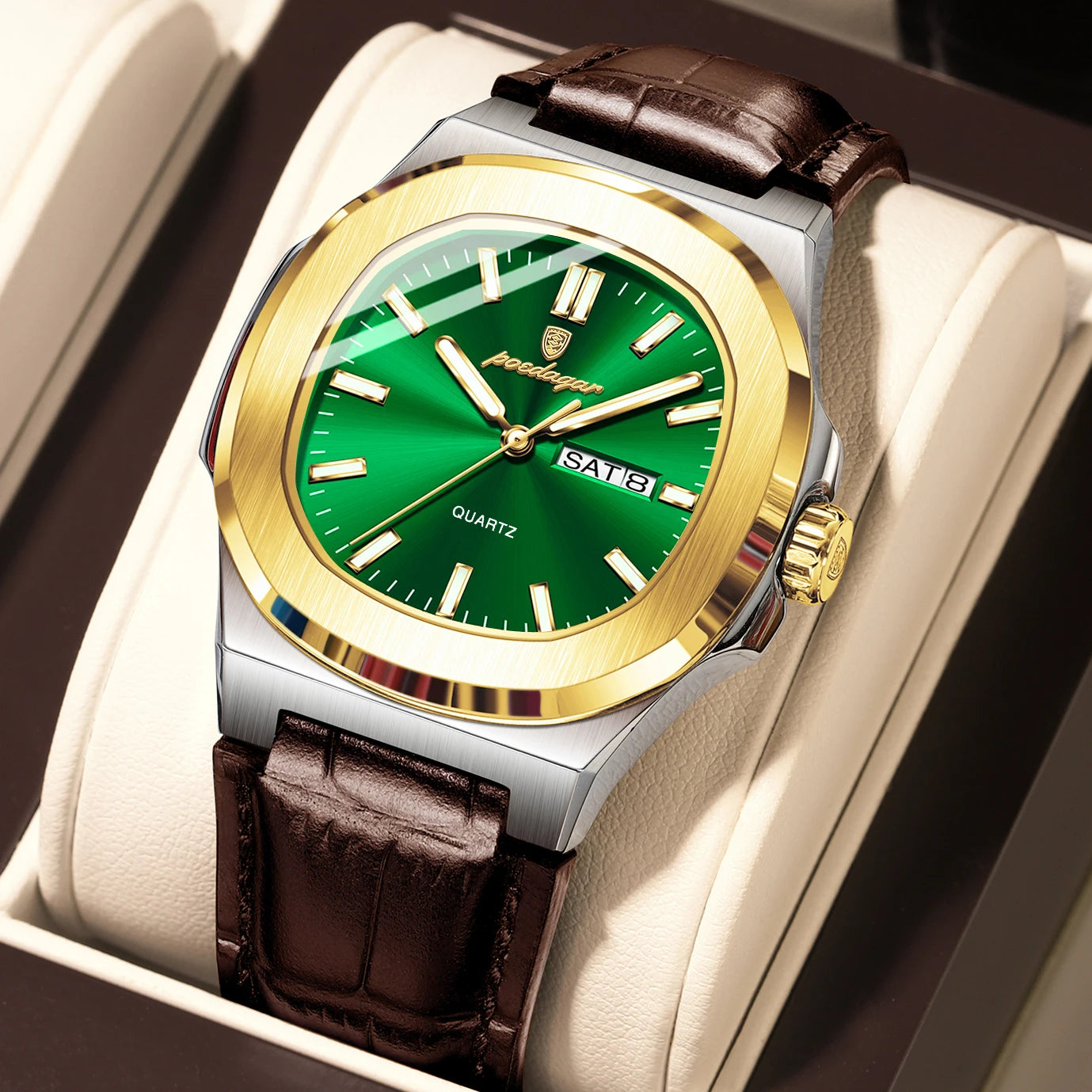 Veloré™ Luxe Square Chronograph – Waterproof Leather Quartz Watch for Men