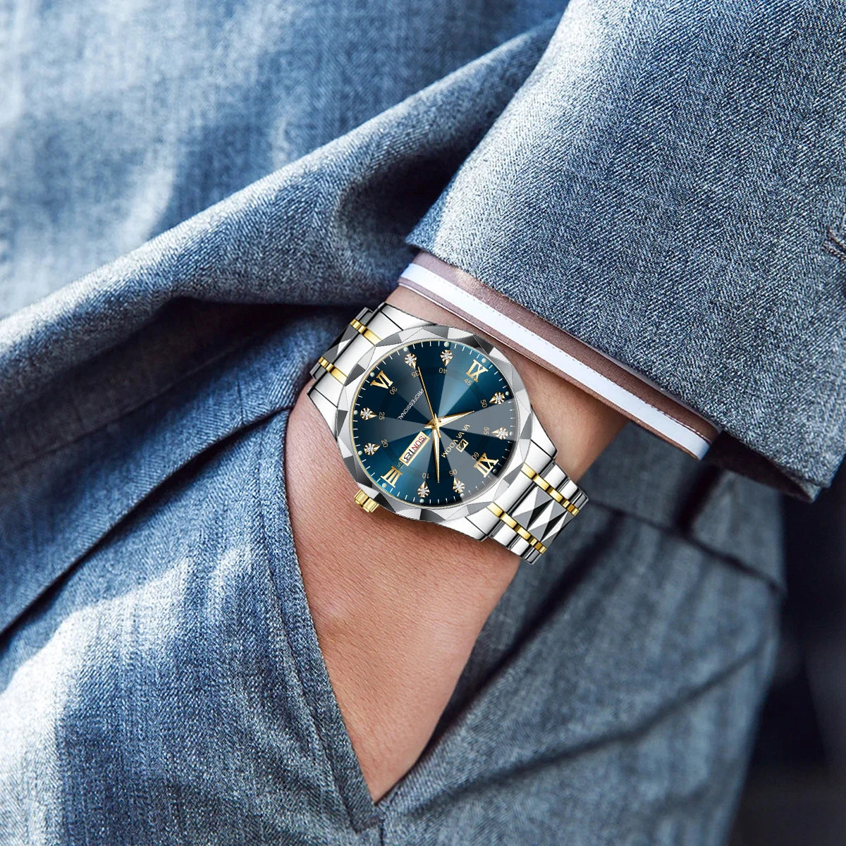 Veloré™ Prestige Stainless Steel Chronograph – Luxury Men’s Watch with Double Calendar & Night Glow