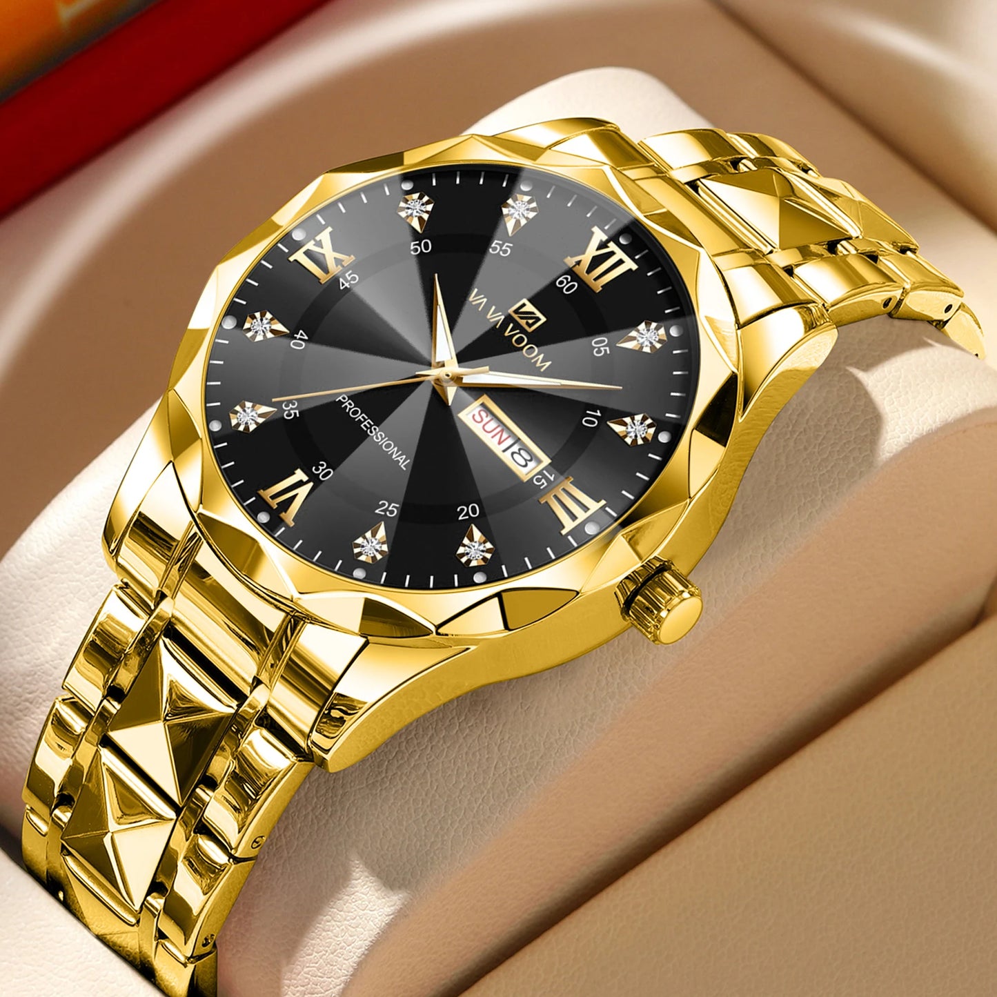 Veloré™ Prestige Stainless Steel Chronograph – Luxury Men’s Watch with Double Calendar & Night Glow