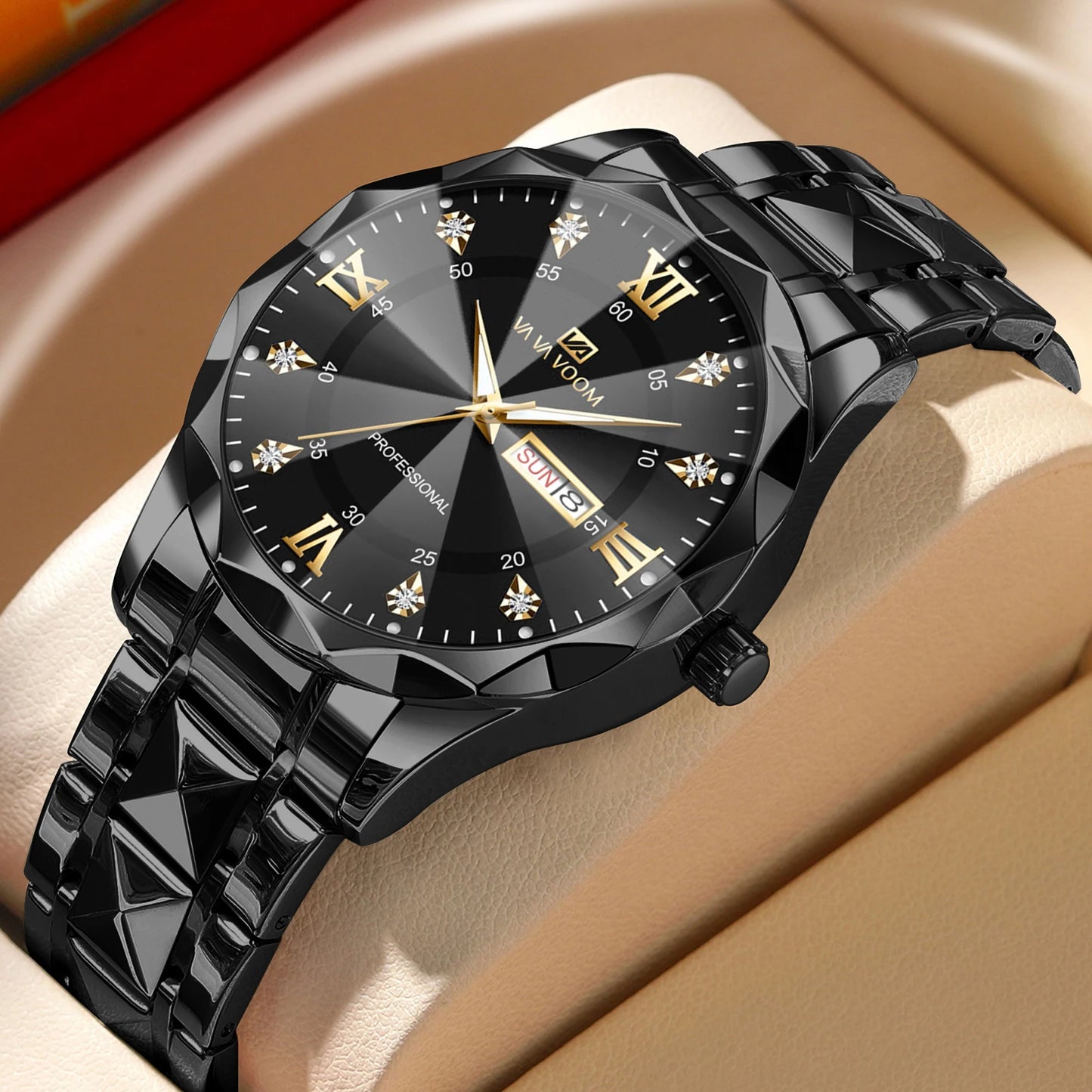 Veloré™ Prestige Stainless Steel Chronograph – Luxury Men’s Watch with Double Calendar & Night Glow
