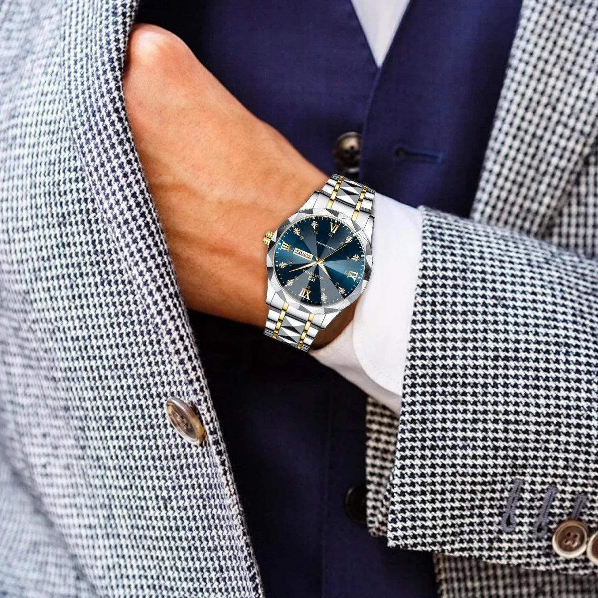 Veloré™ Prestige Stainless Steel Chronograph – Luxury Men’s Watch with Double Calendar & Night Glow