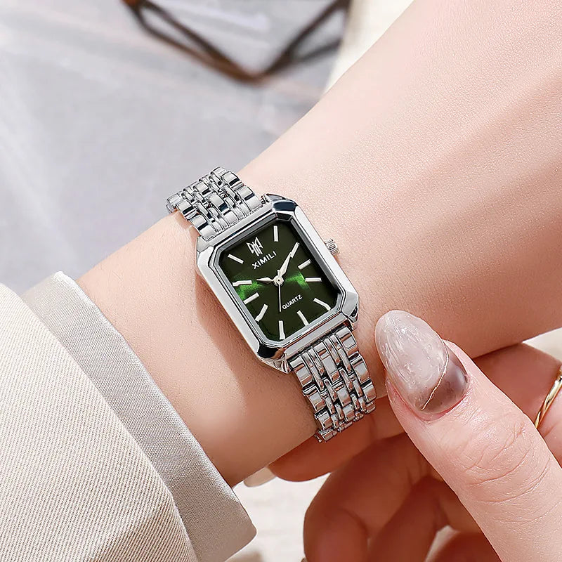 Veloré™ Luxe Women’s Rectangle Quartz Watch – Elegant Stainless Steel Band