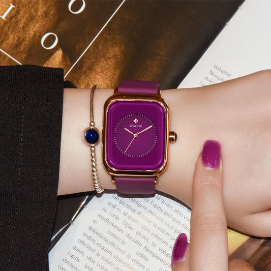 Veloré™ Purple Square Women’s Quartz Watch – Waterproof Silicone Band