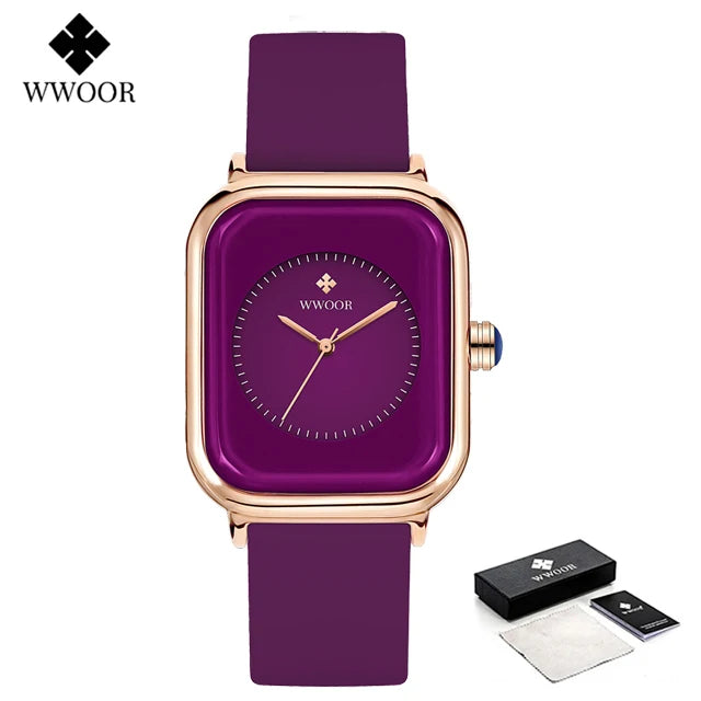 Veloré™ Purple Square Women’s Quartz Watch – Waterproof Silicone Band