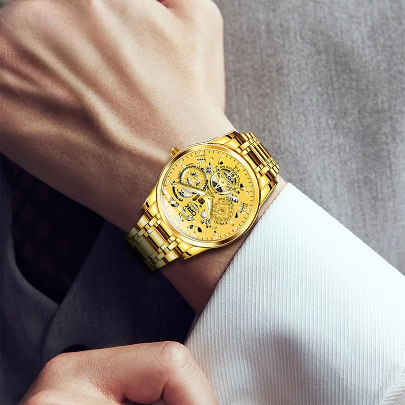 Veloré™ Triad Collection – Luxury Men’s Stainless Steel Watch (Gold, Silver-Gold, Black-Gold)