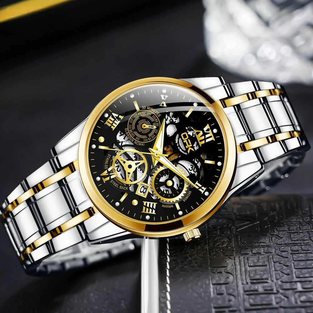 Veloré™ Triad Collection – Luxury Men’s Stainless Steel Watch (Gold, Silver-Gold, Black-Gold)