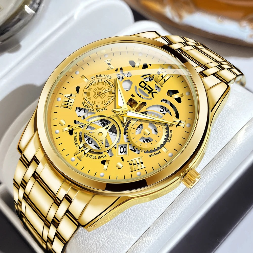 Veloré™ Triad Collection – Luxury Men’s Stainless Steel Watch (Gold, Silver-Gold, Black-Gold)