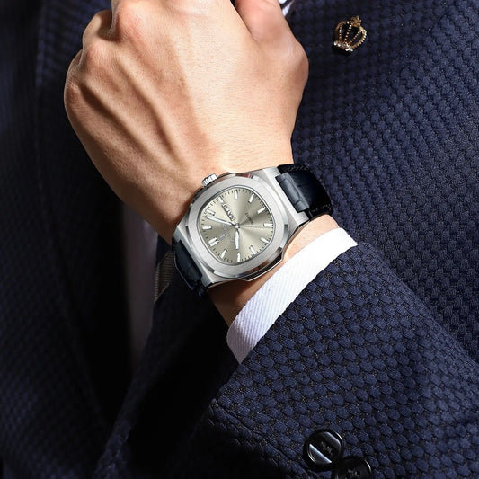 Veloré™ Luxe Square Chronograph – Waterproof Leather Quartz Watch for Men