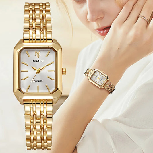 Veloré™ Luxe Women’s Rectangle Quartz Watch – Elegant Stainless Steel Band